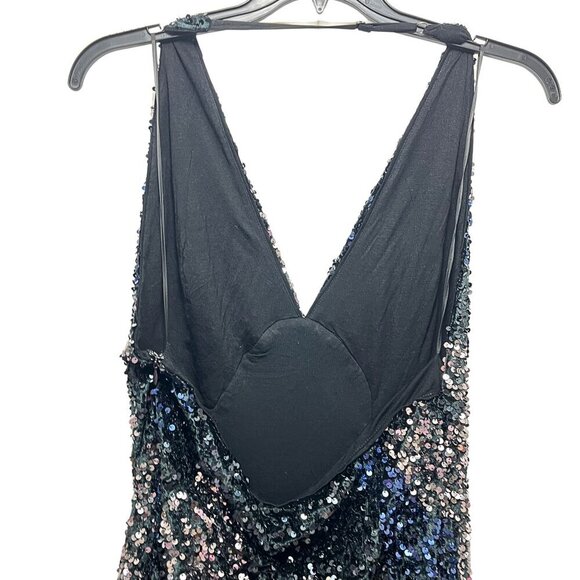 Free People NWT Blue Black Silver‎ Sequined Halter Neck Party Prom Dress Large - Picture 5 of 8